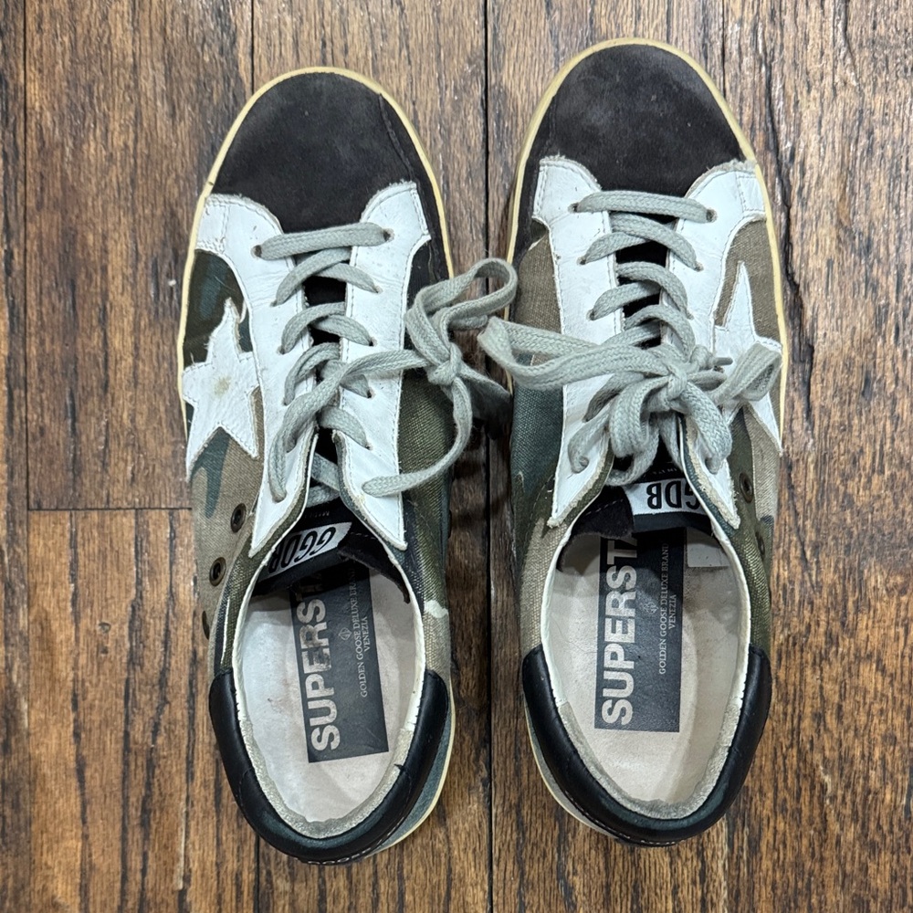 Golden Goose Camouflage Sneakers with Black and Green